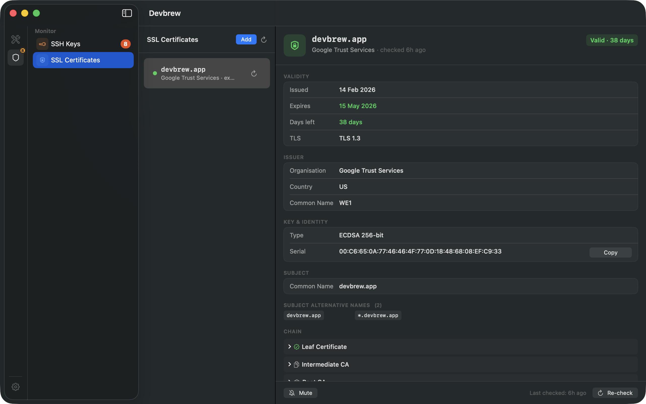 Devbrew SSL Certificate Inspector
